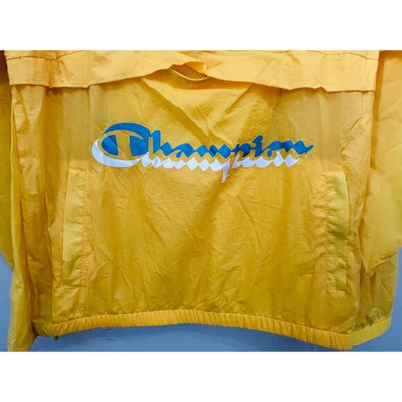 Champion Windbreaker Jacket Yellow Pullover Hooded Y2K Size Large - Picture 3 of 4